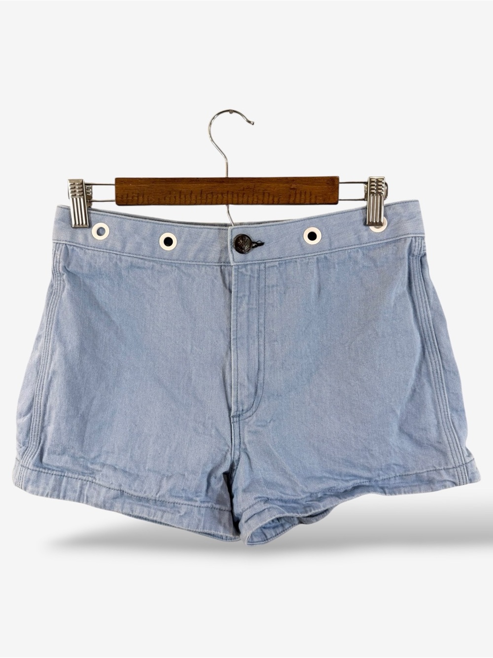 Rag & Bone Light Blue Mini Shorts Size 28 Grommet Waist Hot Pants Fur Patch